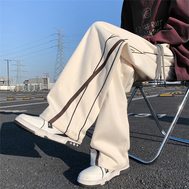 2025春季新款宽松条纹直筒拖地裤拼接休闲运动长裤男892-P55控78,女装休闲裤,电商C305A