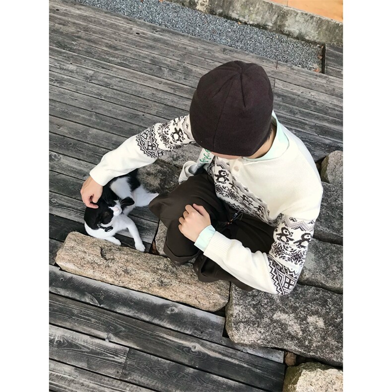 重磅秋冬装北极绒套头毛衣美式复古休闲慵懒风提花工艺针织衫外套图片