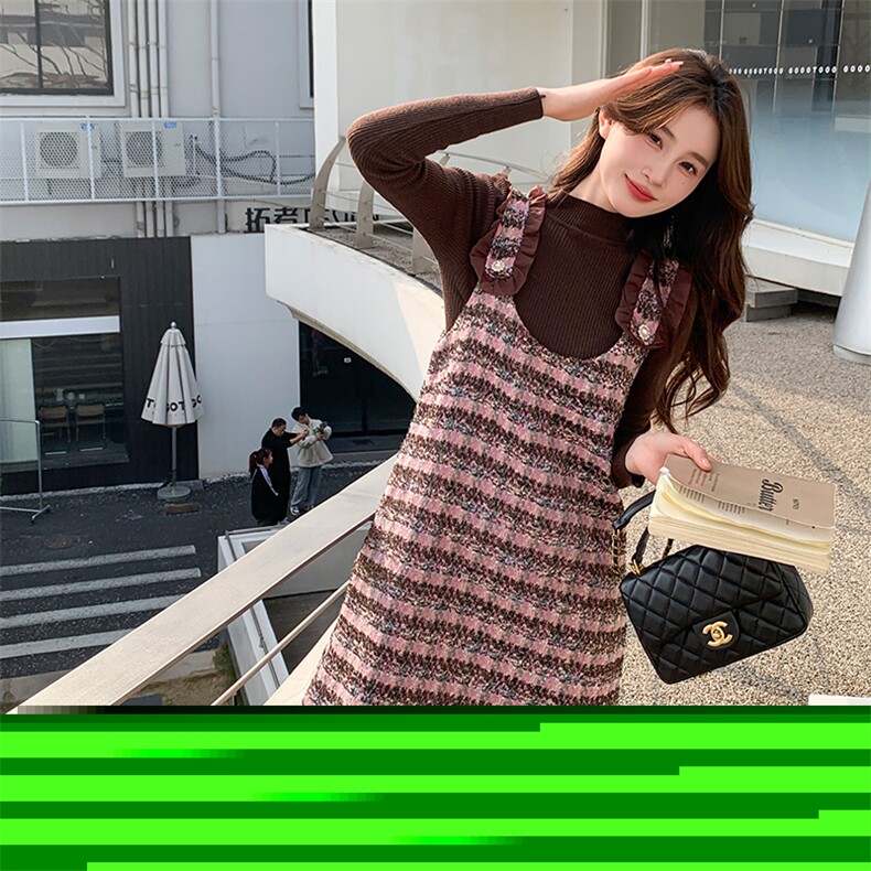 小香风格子背带裙女2025春秋新款法式高级感小个子穿搭图片