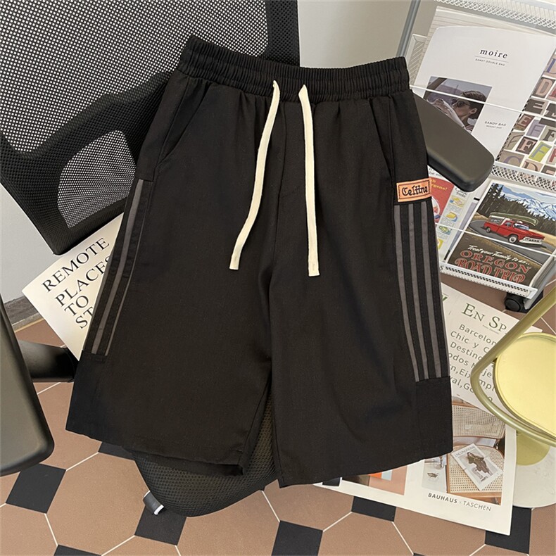 高品质夏男短裤纯棉三条杠条纹拼色直筒五分短裤D1084P35,男装牛仔裤,星座1013-1
