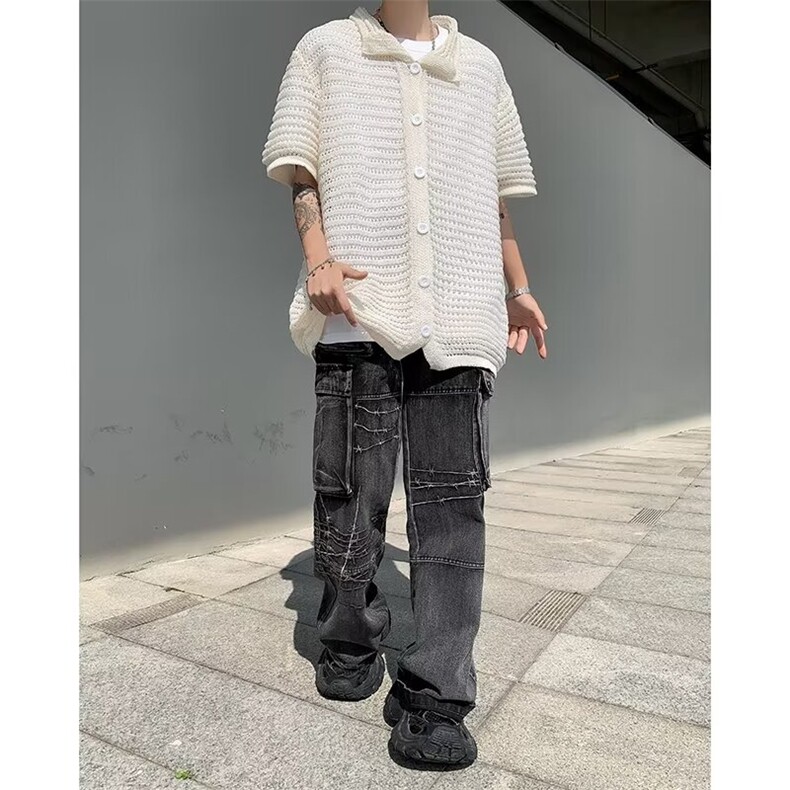 夏季潮牌男生针织短袖衬衣冰丝针织衫外套,男装针织衫/毛衣,星座1013