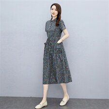 连衣裙2024年夏季时尚气质优雅百搭简约印花中长款2024年夏季，女装连衣裙，倪叶myz