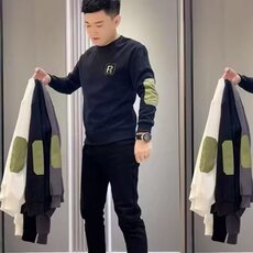 2025秋冬季新款简约字母卫衣男士时尚圆领套头长袖打底衫无帽衣服，男装T恤，星座506A