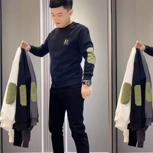 2025秋冬季新款简约字母卫衣男士时尚圆领套头长袖打底衫无帽衣服图片
