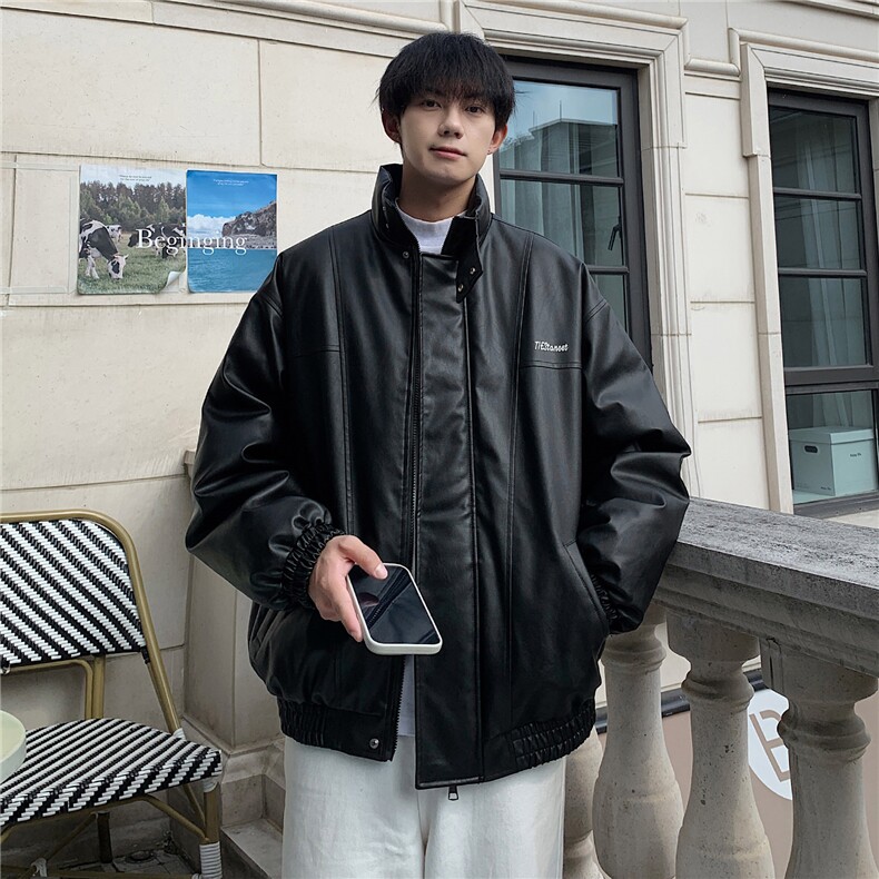 港风2025冬装宽松加厚pu皮棉衣外套潮男女大码冬季棉服S277-P128,男装皮衣,电商A233-1