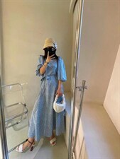 上新方领插肩袖腰带连衣裙，女装连衣裙，MY.counter