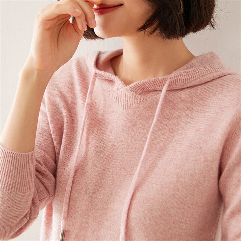 2025秋季新款女士长袖短款连帽35%羊绒衫通勤百搭,女装羊绒衫,澳煜绒