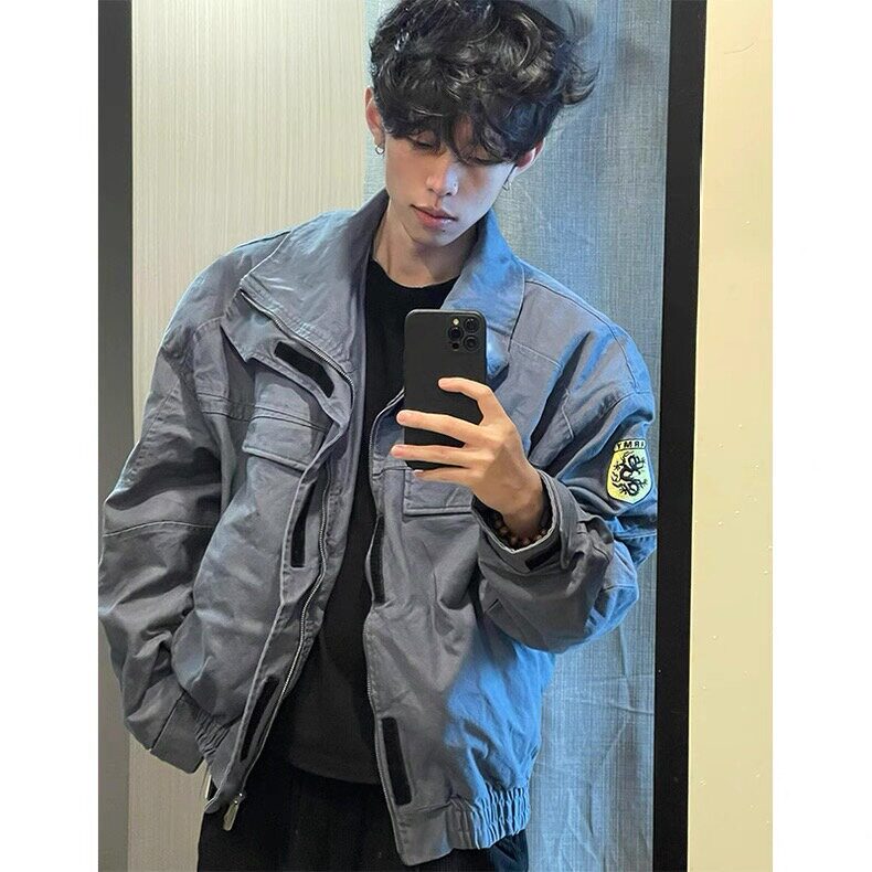 美式复古立领牛仔外套男女春秋冬季潮流J60-P138，男装工装外套，星座1109-4