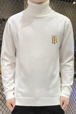 秋冬可翻高领毛衣男B纯色长袖男刺绣毛衫打底针织衫白M252P33，男装针织衫/毛衣，星座1207