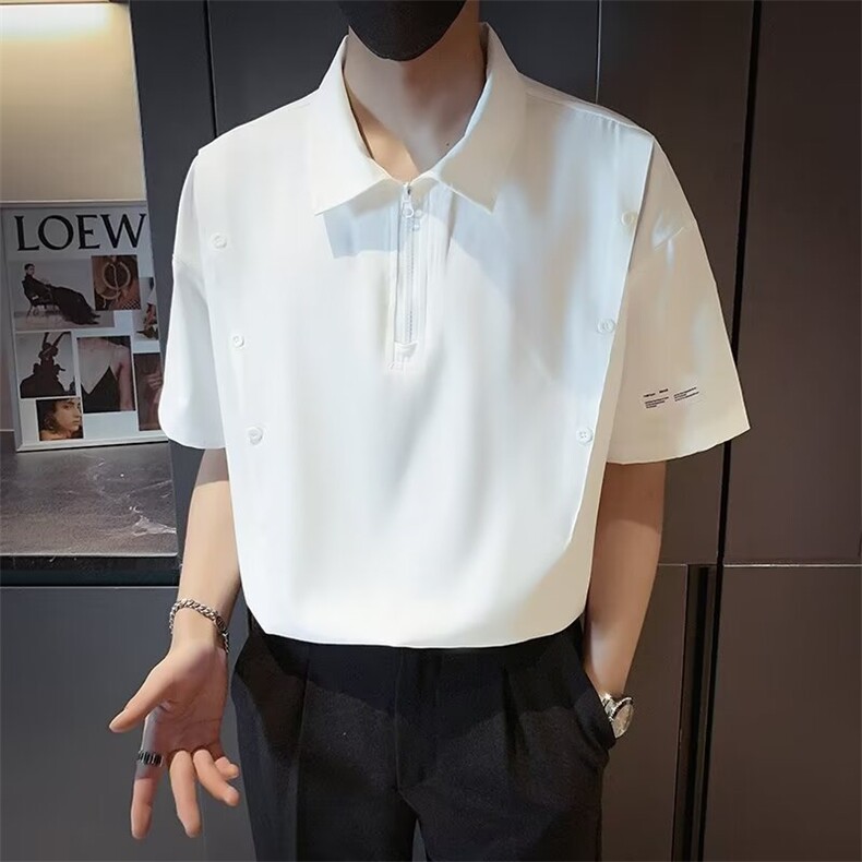 半拉链冰丝短袖男小众衬衫T恤上衣凉感半袖POLO衫CS619,男装T恤,星座1116A-2（原606A-1）