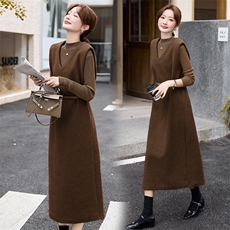 小香风毛呢背心裙两件套女2025春秋新款洋气减龄打底衫连衣裙套装，女装套装/套裙，盈茜