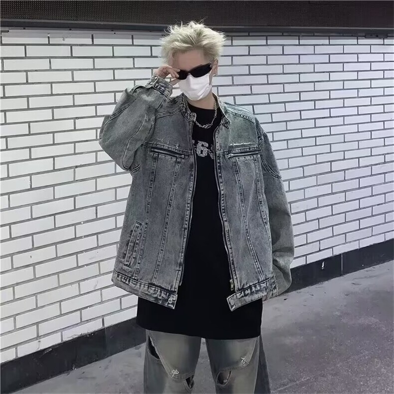 312-P63美式高级感短款牛仔夹克男春秋季新款高街痞帅,男装夹克,电商B323A
