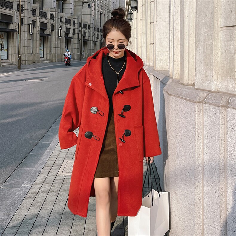 新品已出大货！牛角扣呢中长款大衣，女装毛呢外套，菡迪欧娜