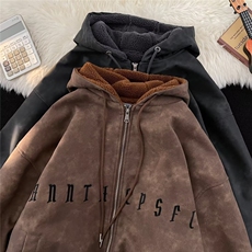 冬季鹿皮绒字母刺绣外套男宽松开衫帅气复古拉链棉服WM02P130，男装棉衣，星座1116-2
