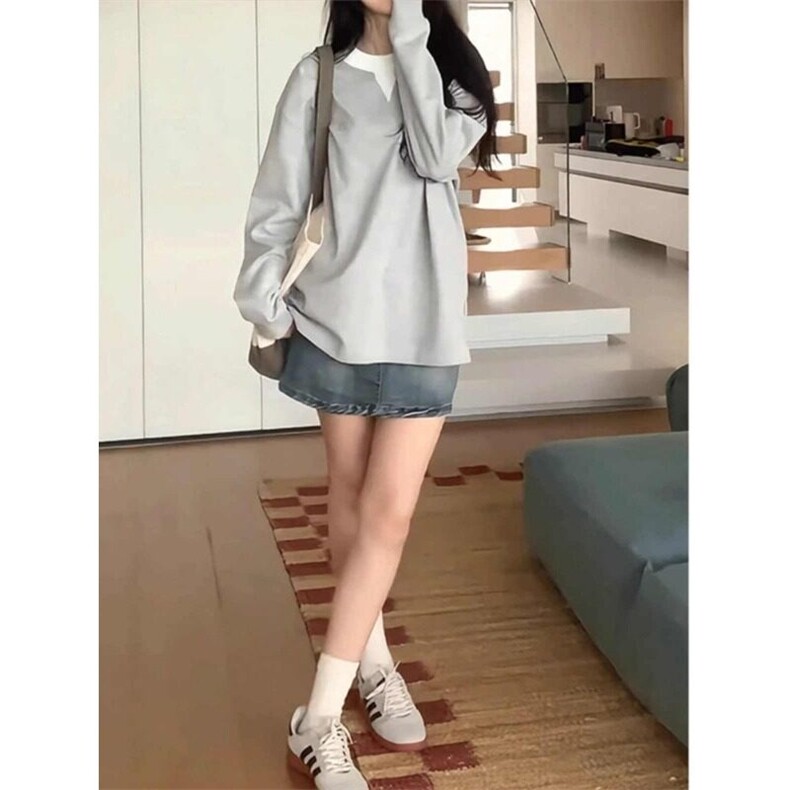 假两件v领卫衣女新款春秋季美式外套大码胖mm上衣长袖t恤LW75-P55,男装T恤,星座1008