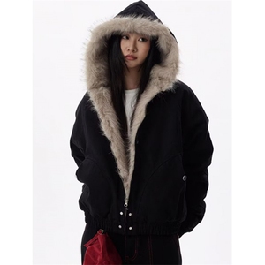 毛领加绒加厚棉服夹克男女冬季cleanfit工装外套 M9925图片