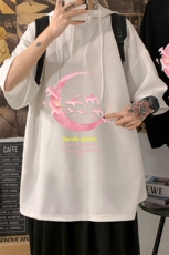 LD54209-P45连帽短袖t恤男大码胖子带帽五分袖中袖海报风，男装T恤，电商A040