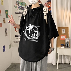 LD54134-P45NASA连帽短袖t恤男大码胖子带帽五分袖中袖，男装T恤，电商A040
