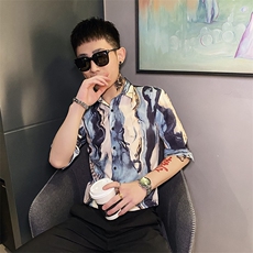 312A-117-P55新款社会小伙中袖衬衫韩版潮流男士五分袖衬衣B，男装T恤，星座312A-5