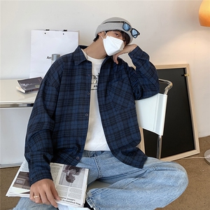 衬衫男2025年新秋季潮牌简约格子韩版外套休闲潮流衬衣DX158P35图片
