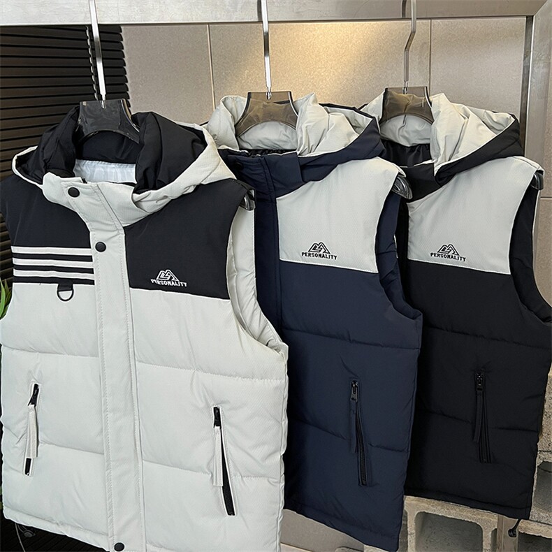 连帽刺绣棉马甲轻奢拼色潮流休闲坎肩加厚保暖 313B-WB2506-P75图片