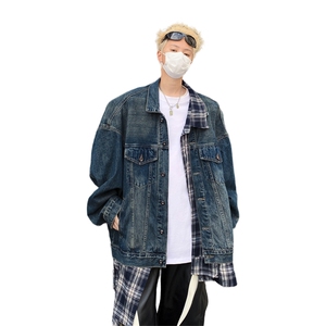 得物二开 设计感格子不规则拼接假两件牛仔外套男夹克JK1279-P65图片