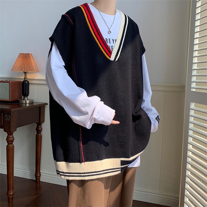 【肖战同款】毛衣背心针织马甲学院校园风V领大码坎肩9021-p55,男装背心/马甲,电商D206-1