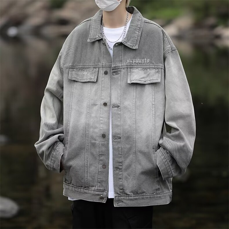 美式复古渐变牛仔外套男女春秋季高街潮牌工装夹克宽松88255-p68,男装夹克,星座1008