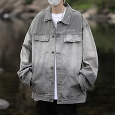 美式复古渐变牛仔外套男女春秋季高街潮牌工装夹克宽松88255-p68，男装夹克，星座1008