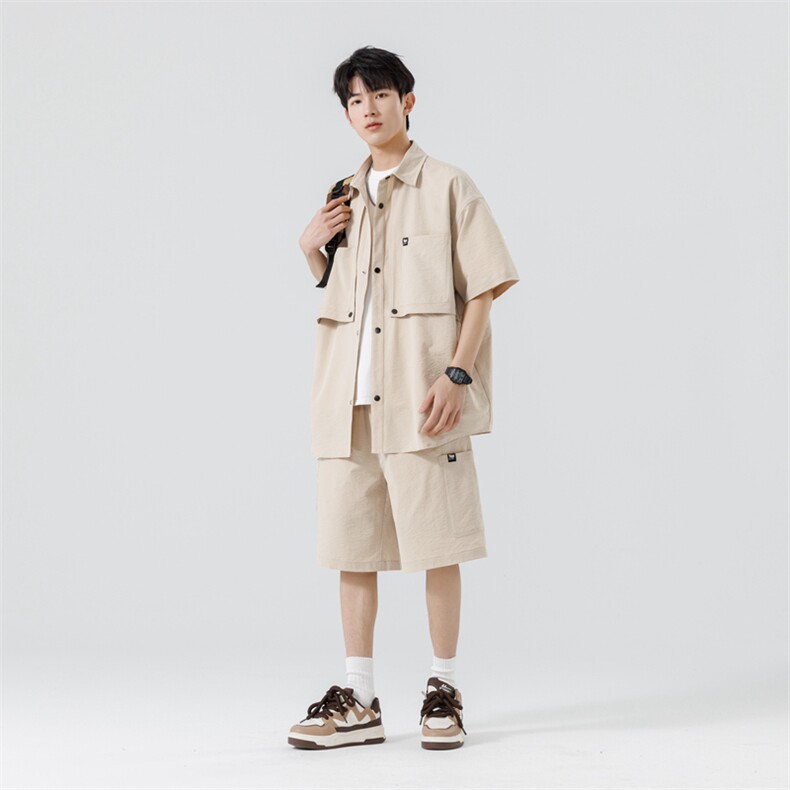 短袖衬衫男新款夏季薄款透气搭配一套短裤宽松翻领衬衣TZ066-P100图片