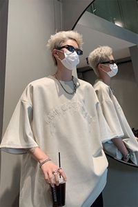 重工刺绣t恤男夏季欧美潮牌hiphop美式复古重磅宽松街头半袖衣服T图片