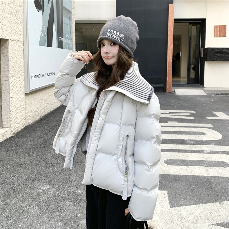 【档口现货】浅灰色毛线大翻领休闲棉服2C233-830-P235-K349,女装棉衣/棉服,2C233