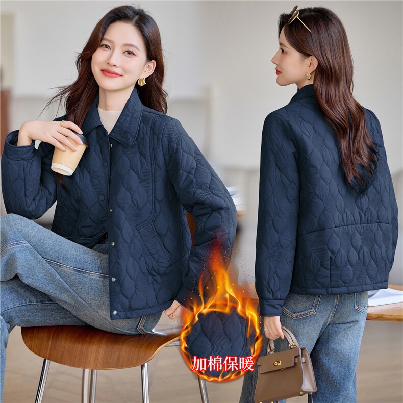 现货!2025年冬季时尚夹棉加厚翻领宽松女外套,女装棉衣/棉服,依恋蒂丝