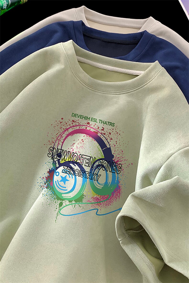 趣味印花短袖t恤男生夏季青少年学生帅气重磅宽松潮流半袖上衣服T,男装T恤,电商B367