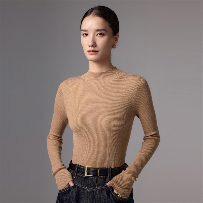 2025秋冬百搭时尚简约抽条半高领针织衫,女装羊毛衫,蚂蚁派对工厂直营店
