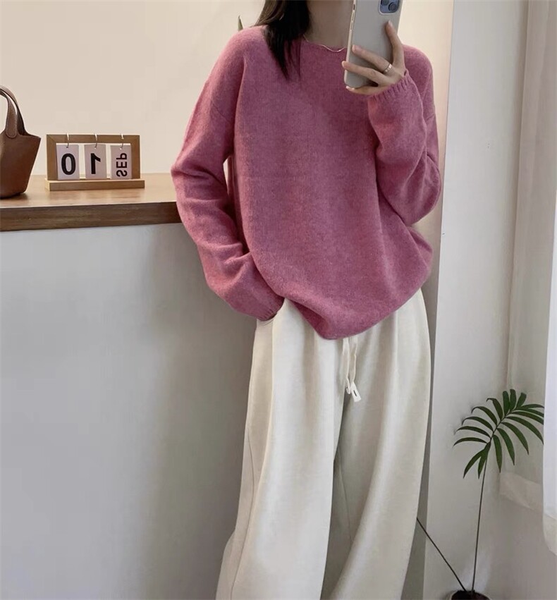 欧美衫女高级感一字领宽松韩版针织衫秋冬新款打底衫大码毛衣,女装羊毛衫,圣旺供货