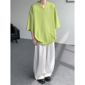 8XL-M短袖t恤男款夏季薄款垂感小V领七分袖加肥加大码DT005特P20图片