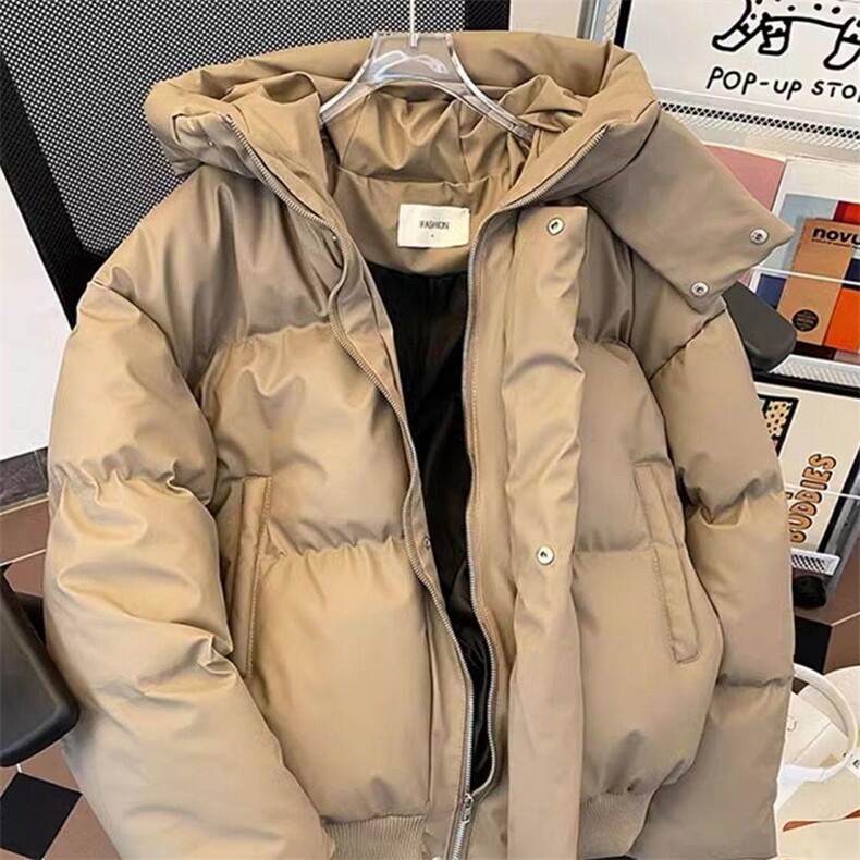 现货5W件冬季三防重磅boxy短款羽绒连帽PU皮棉衣外套防风加厚棉服,男装棉衣,电商A443