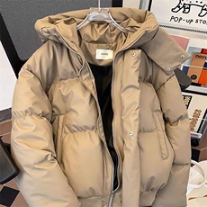 现货5W件冬季三防重磅boxy短款羽绒连帽PU皮棉衣外套防风加厚棉服，男装棉衣，电商A443