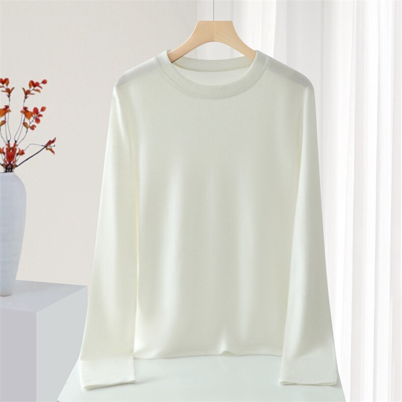 2025舒适百搭圆领女士长袖套头打底衫，女装针织衫/毛衣，鼎晴羊绒