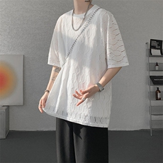 现货T10130-特p30控58高品质面料镂空痞帅大码圆领短袖T恤衫，男装T恤，电商A059