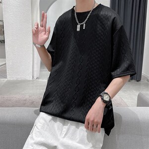 2024夏季新款巴洛克华夫格贴标休闲宽松男短袖 A161-TH01-P35图片