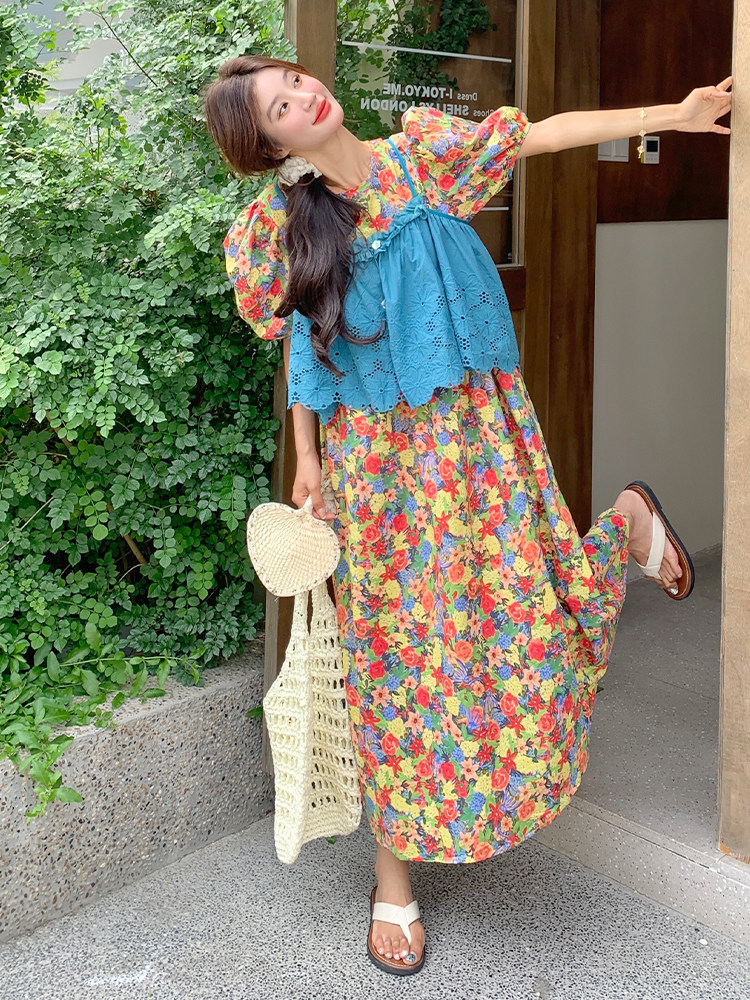 泡泡袖碎花马甲连衣裙女夏2025新款浪漫小众设计感两件套爆款流行,女装套装/套裙,浙宝220