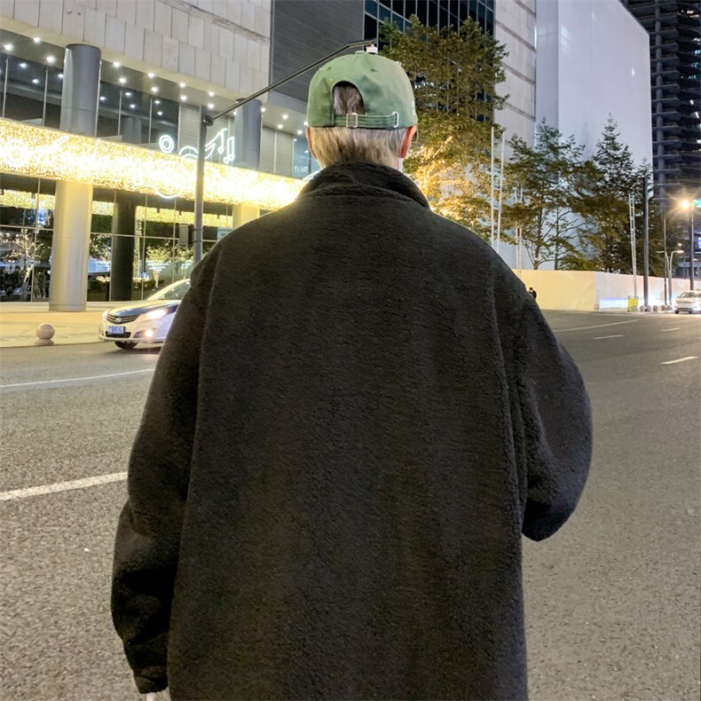 新款港风冬季羊羔毛宽松外套学生百搭潮牌夹克棒球服JK30/P100,男装夹克,钱塘713