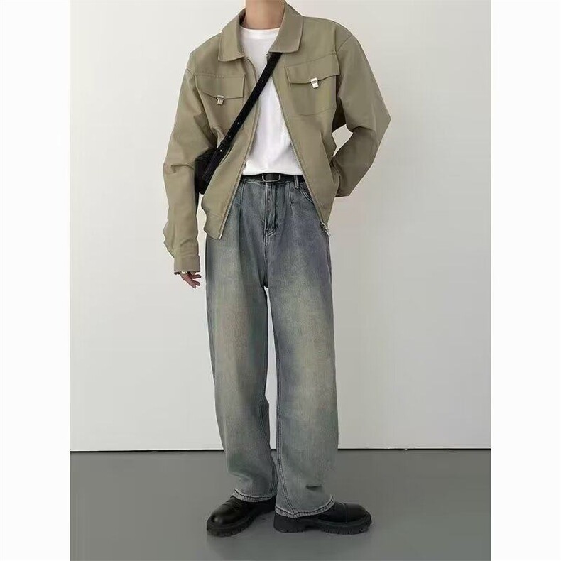 网图秋春时髦潮气质复古飞机服夹克男士垫肩翻领外套J134-P60,男装夹克,星座1001-1