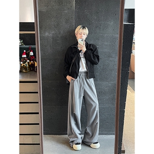 潮牌直筒运动卫裤男女垂感美式复古裤子宽松设计感休闲裤K9164P58图片