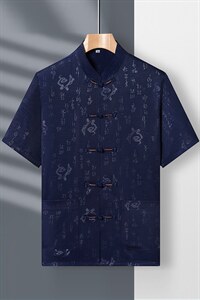 风唐装男冰丝短袖中老年爸爸装夏季薄款套装老人衣服爷爷夏装图片