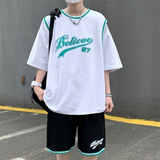 纯棉夏季短袖T恤套装宽松潮流篮球服男两件套男装F311P58，男装休闲套装，电商A086