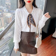 设计感长袖蕾丝衬衫女2021秋新款宽松百搭时尚纯色洋气上衣潮，女装蕾丝衫/雪纺衫，潮品会