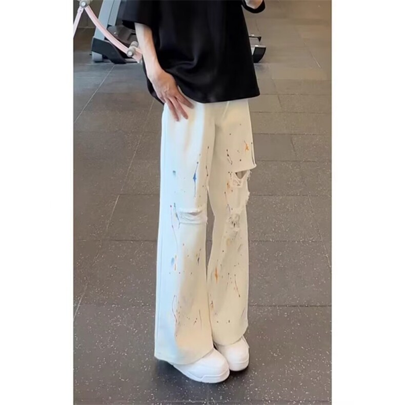 美式vibe泼墨破洞牛仔裤男高街潮牌涂鸦直筒裤休闲裤RK3052-P43,男装牛仔裤,星座412-1